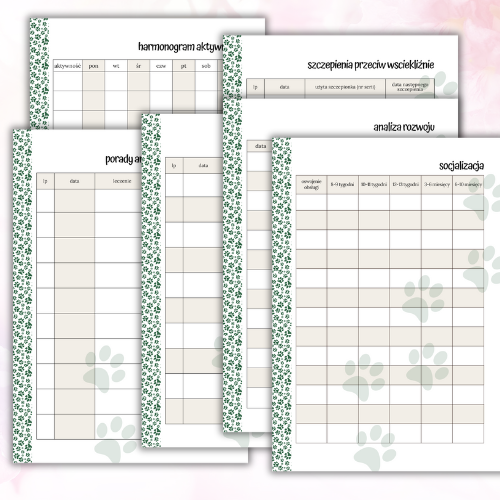 planer miłośnika zwierząt do druku